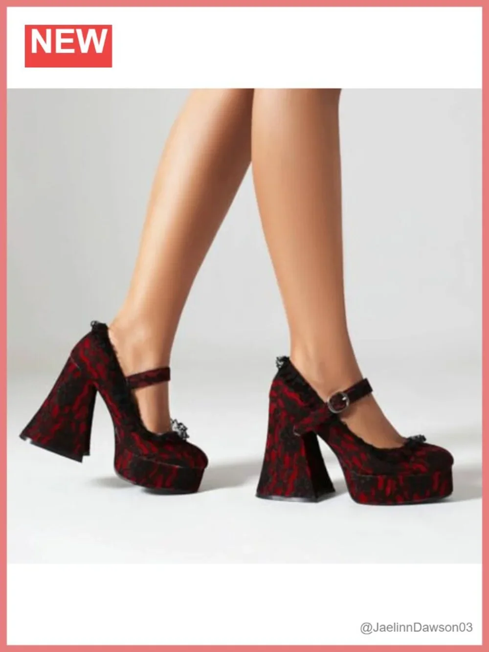 Goth Platform Mary Jane Heels Lace Flower Pumps 12cm Chunky Heel